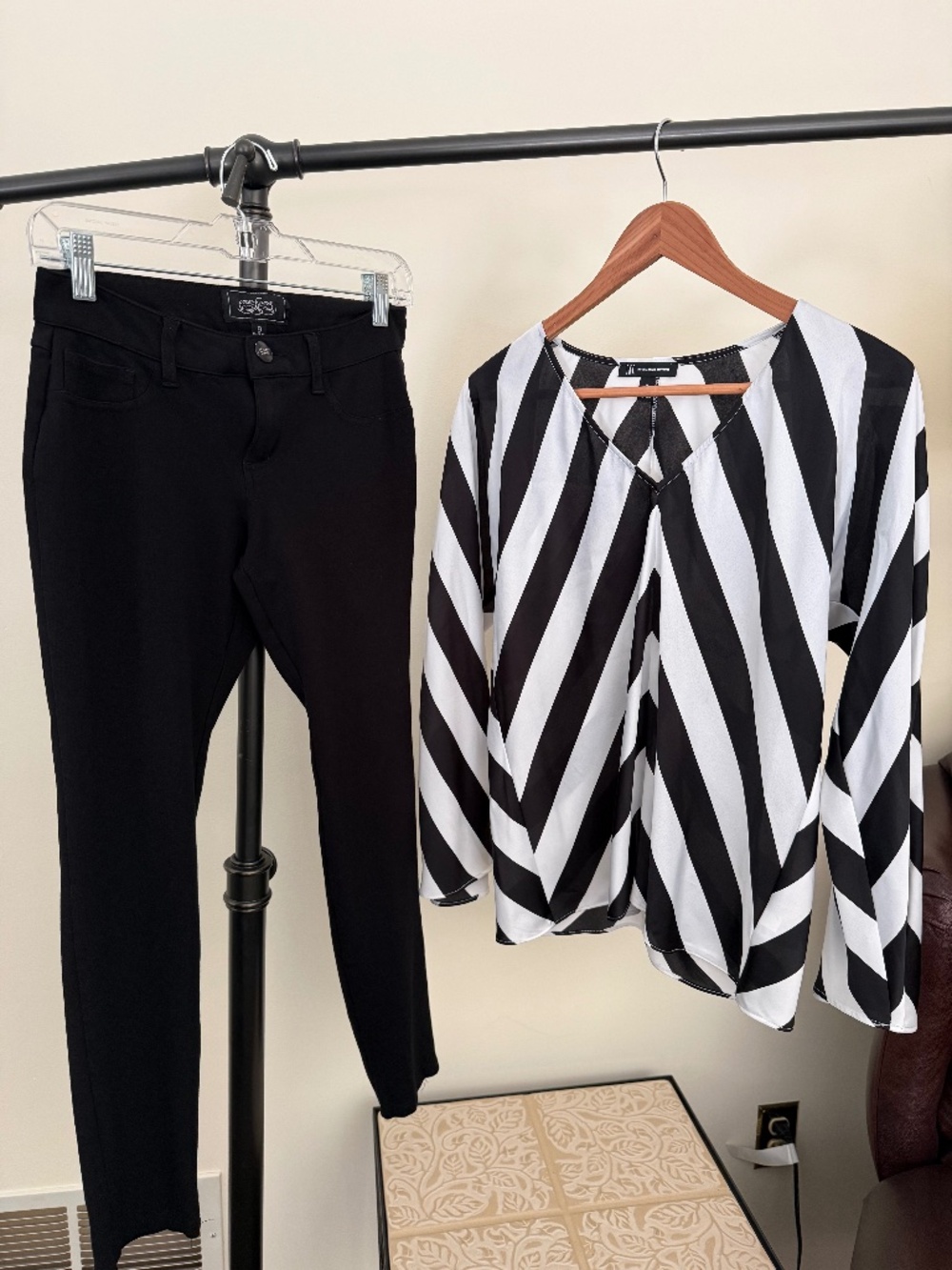 INC Black & White Top with Stylish Black Leggings